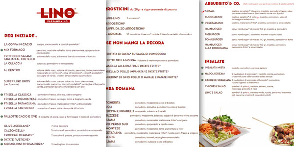 Menu ristorante Linopassamilvino il ristorante degli arrosticini, cucina italiana  in centro a Torino