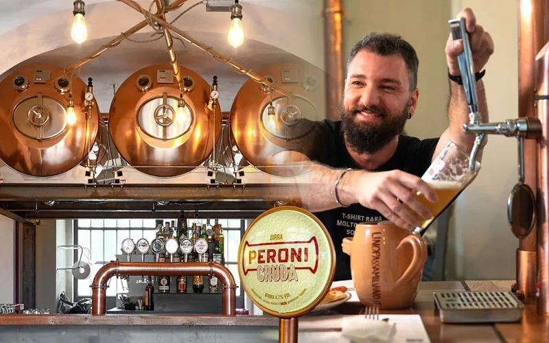 spillatore di birra al tavolo con contalitri per la nostra birra cruda, sempre fresca e perfettamente servita dai tank. perfetto per la tua festa