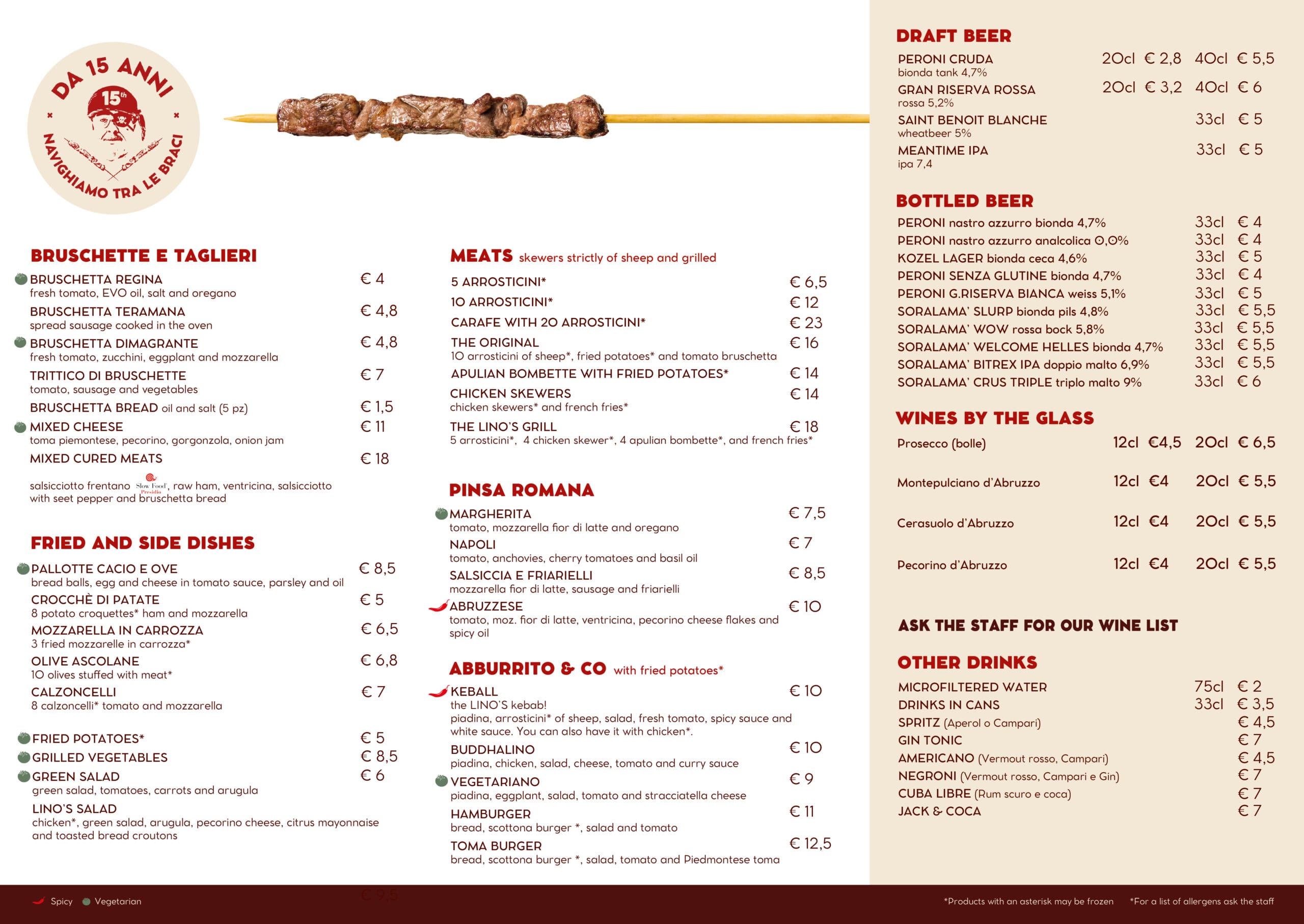 menu linopassamilvino 2025 - ristorante a Torino Nord di fronte ad Allianz Juventus Stadium