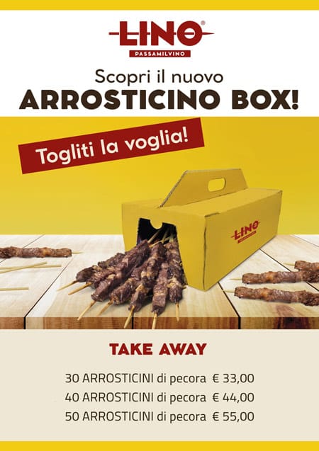 Arrosticino Box è la soluzione per toglierti la voglia di arrosticini anche a casa! Con servizio di ritiro al ristorante, take away oppure servizio di consegna a domicilio, delivery, con gli operatori che utilizziamo. Gli arrosticini alla brace di Lino anche a casa tua con take away e delivery.