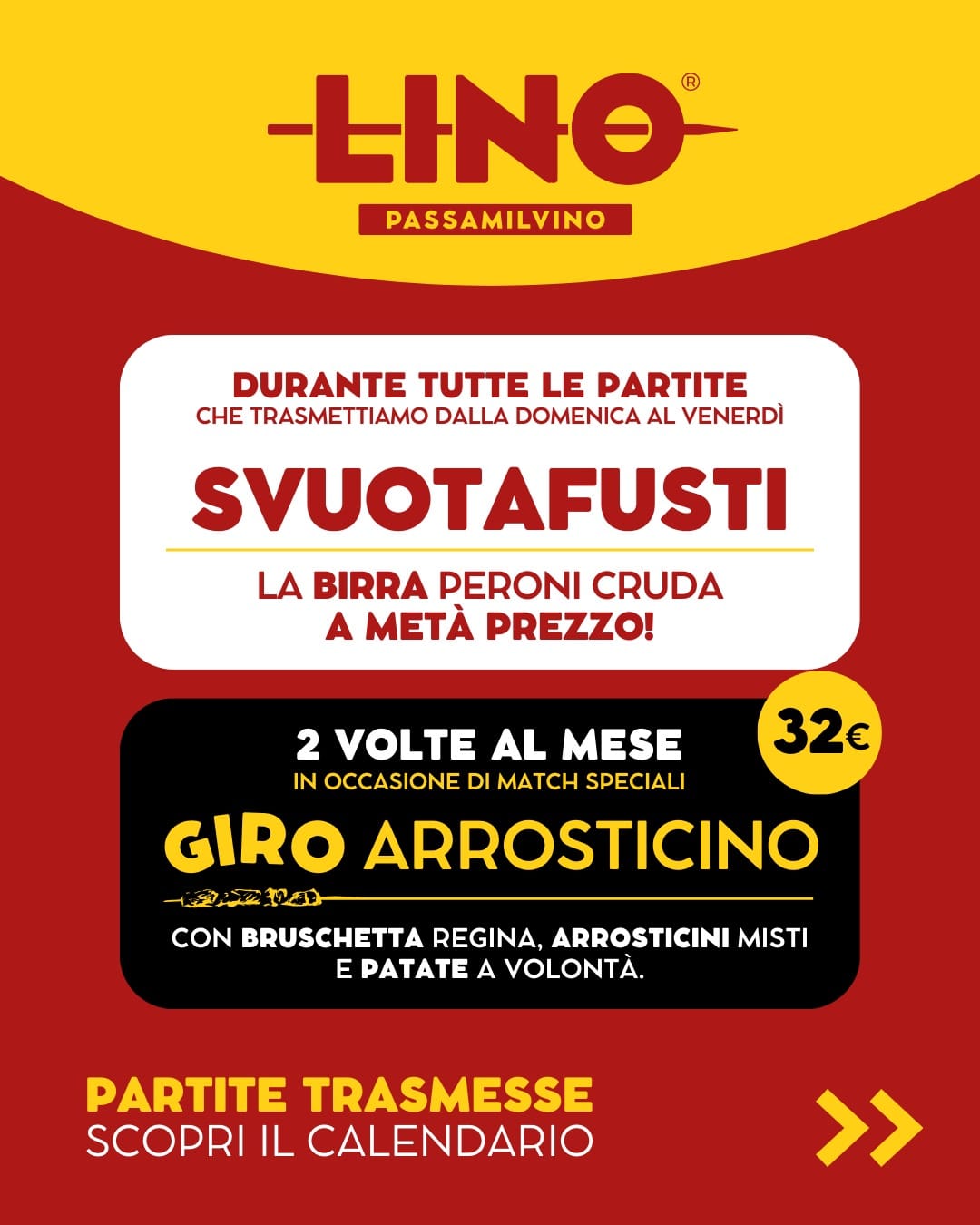 info calendario partite trasmesse da Linopassamilvino a Gennaio 2026