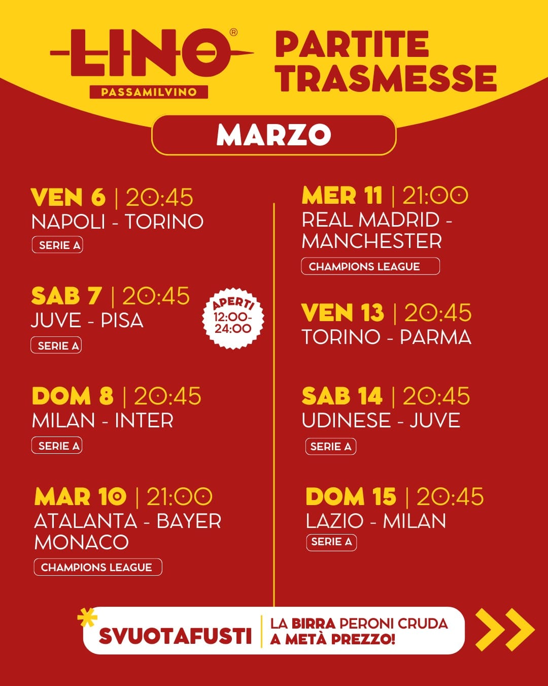 calendario-marzo-partite-da-vedere-dove-locale-linopassamilvino-a-torino-serie-a-champions-2 le date delle partite di Marzo che puoi vedere nel locale a Torino da Linopassamilvino