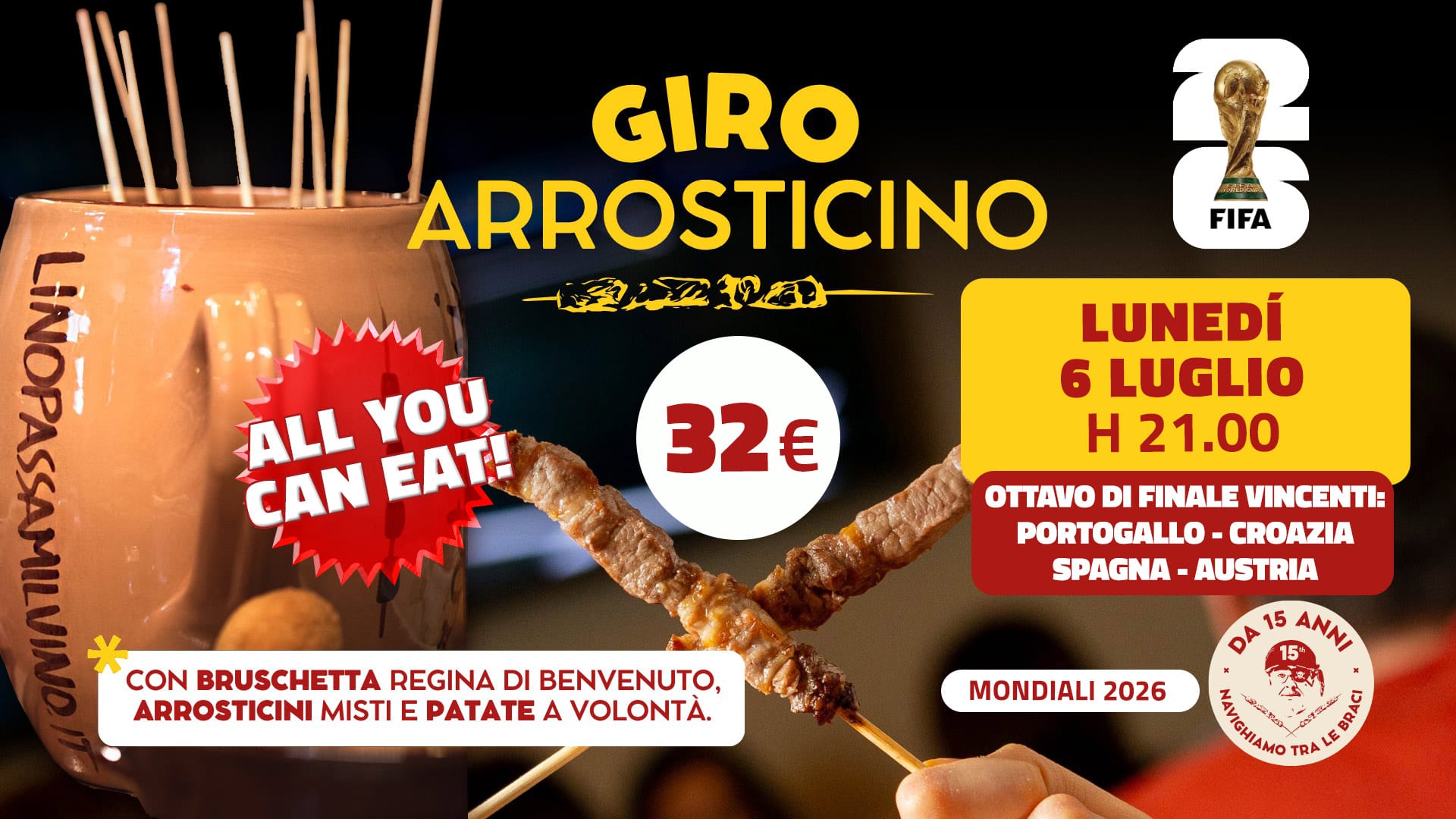 giro-arrosticino-6-luglio-2026-ottavo-finale guarda la partita mondiali 2026 ottavo di finale - lunedì 6 luglio ore 21.00 a Torino da Linopassamilvino