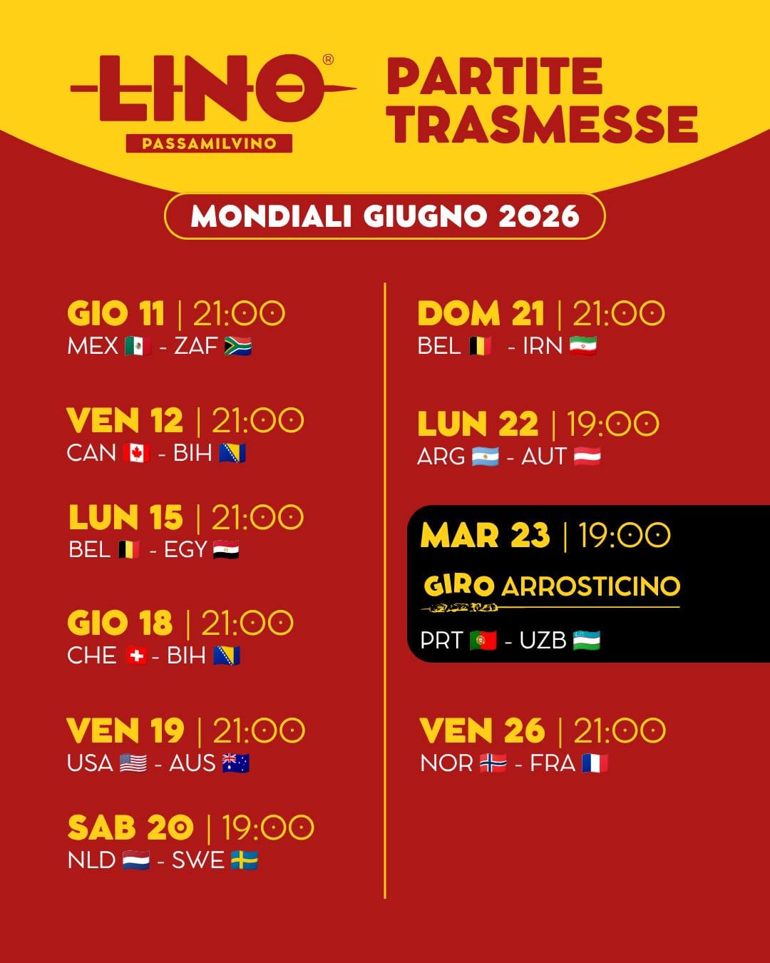 le partite di calcio dei mondiali 2026 che puoi vedere a Torino al locale Linopassamilvino